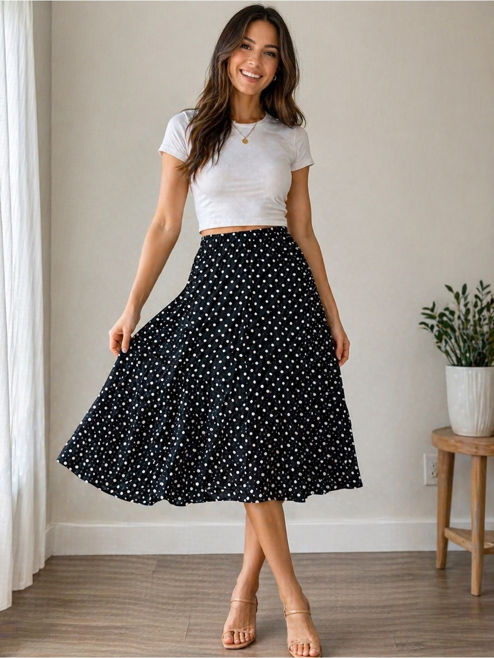 Liz Claiborne Black Polka Dot Midi Skirt